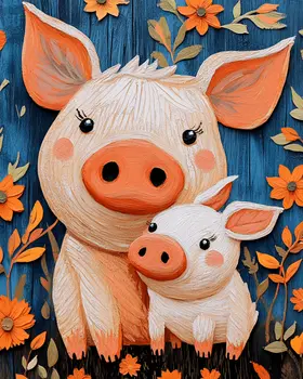 Pig Mother with Piglet - Animal Mothers & Babies Wall Art Prints – 8″x10″ Artwork for 11″x14″ Frame