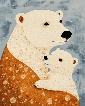 Polar Bear Cub with Mom - Animal Mothers & Babies Wall Art Prints – 8″x10″ Artwork for 11″x14″ Frame