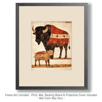 Prarie Bison and Baby - Animal Mothers & Babies Wall Art Prints – 8″x10″ Artwork for 11″x14″ Frame