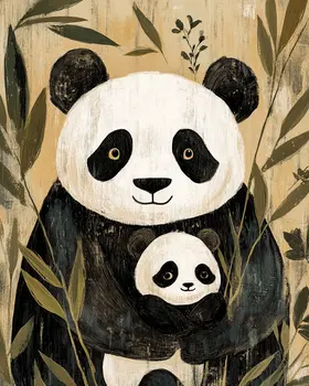 Panda Baby and Mom - Animal Mothers & Babies Wall Art Prints – 8″x10″ Artwork for 11″x14″ Frame