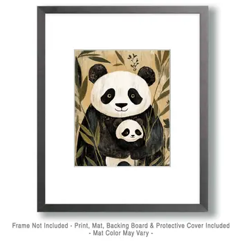 Panda Baby and Mom - Animal Mothers & Babies Wall Art Prints – 8″x10″ Artwork for 11″x14″ Frame