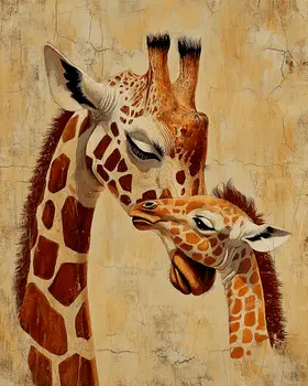 Giraffe Baby with Mom - Animal Mothers & Babies Wall Art Prints – 8″x10″ Artwork for 11″x14″ Frame