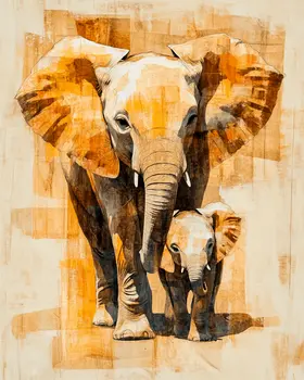 Elephant Baby with Mom - Animal Mothers & Babies Wall Art Prints – 8″x10″ Artwork for 11″x14″ Frame