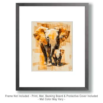 Elephant Baby with Mom - Animal Mothers & Babies Wall Art Prints – 8″x10″ Artwork for 11″x14″ Frame