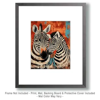 Zebra Baby with Mom - Animal Mothers & Babies Wall Art Prints – 8″x10″ Artwork for 11″x14″ Frame