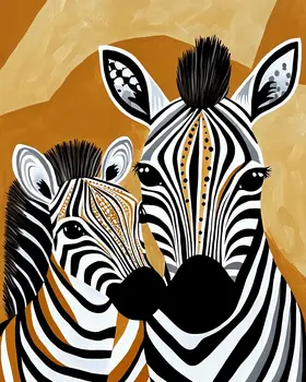 Stylized Zebra Baby with Mom - Animal Mothers & Babies Wall Art Prints – 8″x10″ Artwork for 11″x14″ Frame