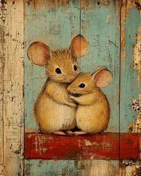 Field Mouse Baby with Mom - Animal Mothers & Babies Wall Art Prints – 8″x10″ Artwork for 11″x14″ Frame