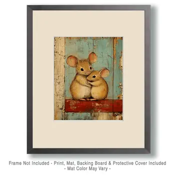 Field Mouse Baby with Mom - Animal Mothers & Babies Wall Art Prints – 8″x10″ Artwork for 11″x14″ Frame