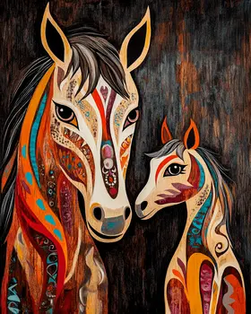 BOHO Colt with Mom - Animal Mothers & Babies Wall Art Prints – 8″x10″ Artwork for 11″x14″ Frame