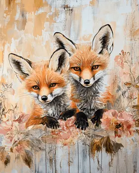 Fox Kit with Mom - Animal Mothers & Babies Wall Art Prints – 8″x10″ Artwork for 11″x14″ Frame