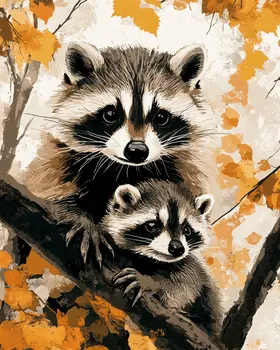 Raccoon Baby with Mom - Animal Mothers & Babies Wall Art Prints – 8″x10″ Artwork for 11″x14″ Frame