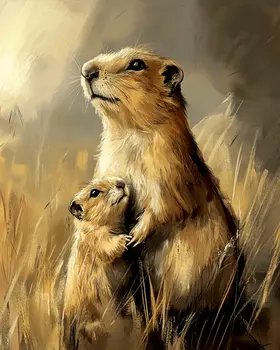 Prarie Dog Mom and Baby - Animal Mothers & Babies Wall Art Prints – 8″x10″ Artwork for 11″x14″ Frame