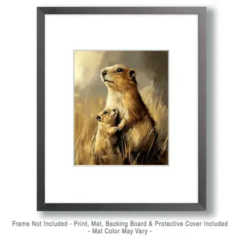 Prarie Dog Mom and Baby - Animal Mothers & Babies Wall Art Prints – 8″x10″ Artwork for 11″x14″ Frame