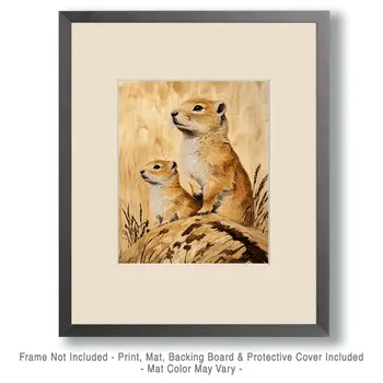 Prarie Dog Mother and Baby - Animal Mothers & Babies Wall Art Prints – 8″x10″ Artwork for 11″x14″ Frame