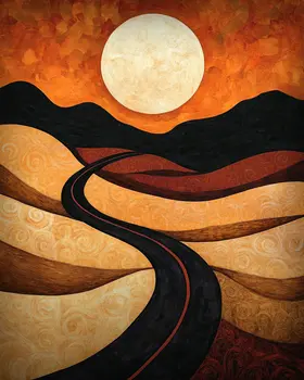Abstract Country Road - Western and Southwestern Home Decor Wall Art Prints – 8″x10″ Artwork – 11″x14″ Mat