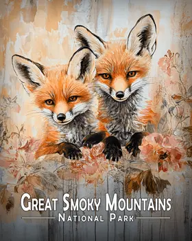 Two Fox Pups - Great Smoky Mountains Souvenir Art Prints - 8"x10" Artwork for 11"x14" Frame