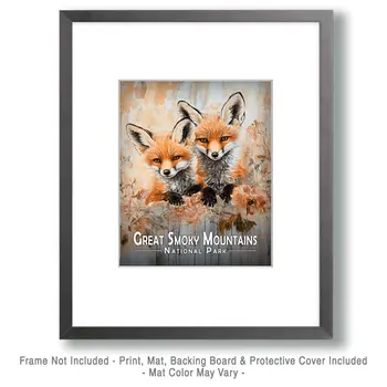 Two Fox Pups - Great Smoky Mountains Souvenir Art Prints - 8"x10" Artwork for 11"x14" Frame
