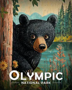 Peek-a-Boo Bear - Olympic Souvenir Art Prints - 8"x10" Artwork for 11"x14" Frame
