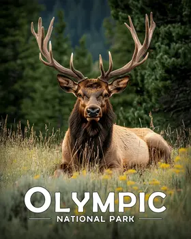 Resting Elk - Olympic Souvenir Art Prints - 8"x10" Artwork for 11"x14" Frame