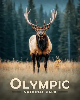 Bull Elk - Olympic Souvenir Art Prints - 8"x10" Artwork for 11"x14" Frame