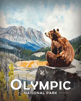 Sitting Bear - Olympic Souvenir Art Prints - 8"x10" Artwork for 11"x14" Frame