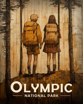 Hiking Together - Olympic Souvenir Art Prints - 8"x10" Artwork for 11"x14" Frame