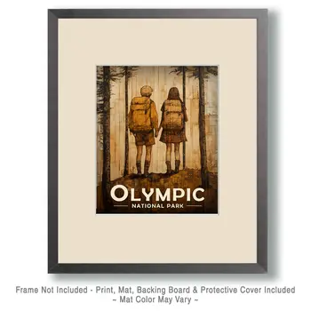 Hiking Together - Olympic Souvenir Art Prints - 8"x10" Artwork for 11"x14" Frame
