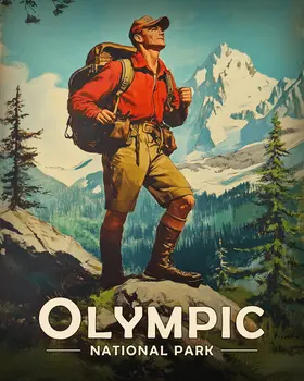 Lone Hiker - Olympic Souvenir Art Prints - 8"x10" Artwork for 11"x14" Frame