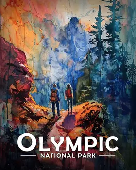 Amazing Hike - Olympic Souvenir Art Prints - 8"x10" Artwork for 11"x14" Frame