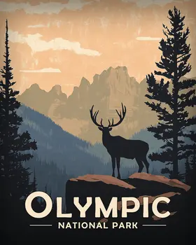 Elk Silhouette - Olympic Souvenir Art Prints - 8"x10" Artwork for 11"x14" Frame
