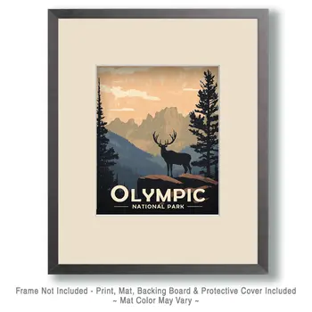 Elk Silhouette - Olympic Souvenir Art Prints - 8"x10" Artwork for 11"x14" Frame