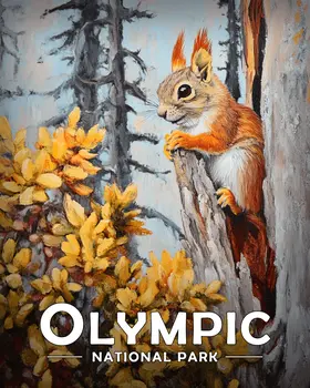 Alert Red Squirrel - Olympic Souvenir Art Prints - 8"x10" Artwork for 11"x14" Frame