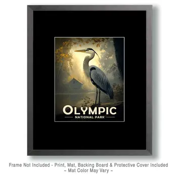 Heron and Cabin - Olympic Souvenir Art Prints - 8"x10" Artwork for 11"x14" Frame