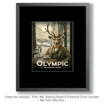 Buck Deer at Cafe - Olympic Souvenir Art Prints - 8"x10" Artwork for 11"x14" Frame