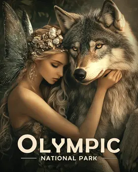 Fairy with Pet Wolf - Olympic Souvenir Art Prints - 8"x10" Artwork for 11"x14" Frame