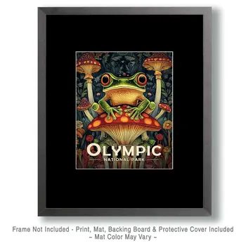 Frog on Mushroom - Olympic Souvenir Art Prints - 8"x10" Artwork for 11"x14" Frame