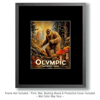 Bigfoot Mushroom Trip - Olympic Souvenir Art Prints - 8"x10" Artwork for 11"x14" Frame