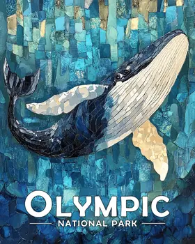 Stylized Whale - Olympic Souvenir Art Prints - 8"x10" Artwork for 11"x14" Frame