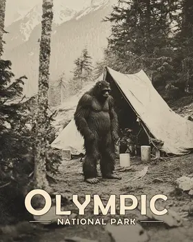 Bigfoot Camping - Olympic Souvenir Art Prints - 8"x10" Artwork for 11"x14" Frame