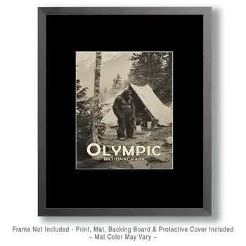 Bigfoot Camping - Olympic Souvenir Art Prints - 8"x10" Artwork for 11"x14" Frame