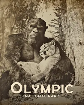 Bigfoot's Pet Mountain Lion - Olympic Souvenir Art Prints - 8"x10" Artwork for 11"x14" Frame