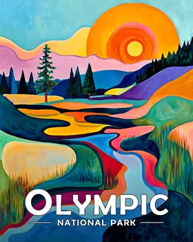 Abstract River Sunrise - Olympic Souvenir Art Prints - 8"x10" Artwork for 11"x14" Frame