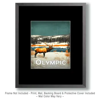 Elk in Snow - Olympic Souvenir Art Prints - 8"x10" Artwork for 11"x14" Frame