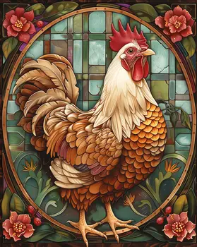 Art Nouveau Country Chicken - Animal Kingdom Wall Art Prints in Art Nouveau Style – 8″x10″ Artwork for 11″x14″ Frame