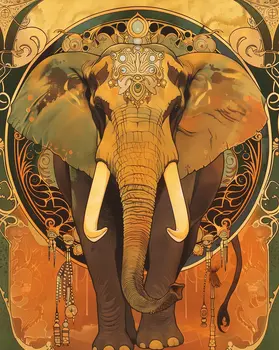 Art Nouveau Royal Elephant - Animal Kingdom Wall Art Prints in Art Nouveau Style – 8″x10″ Artwork for 11″x14″ Frame