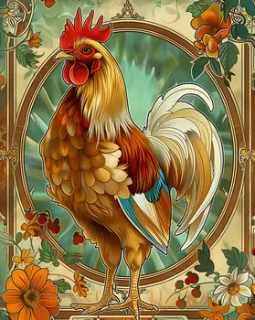Art Nouveau Proud Chicken - Animal Kingdom Wall Art Prints in Art Nouveau Style – 8″x10″ Artwork for 11″x14″ Frame
