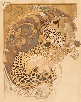 Art Nouveau Tiger 3 - Animal Kingdom Wall Art Prints in Art Nouveau Style – 8″x10″ Artwork for 11″x14″ Frame