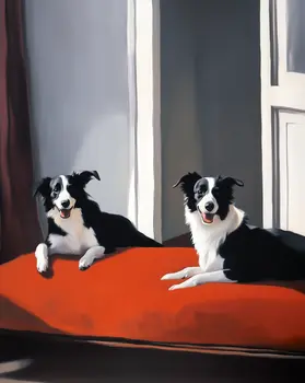 Border Collies in a Red Bed - Dog and Pets Wall Art Prints