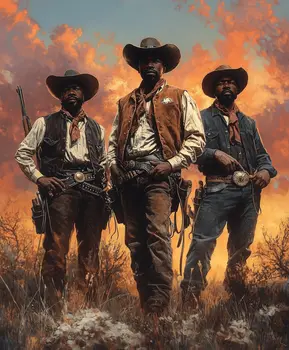 Cowboy Trio at Sunset - Cowboy Western Art Prints 8"x10" Artwork