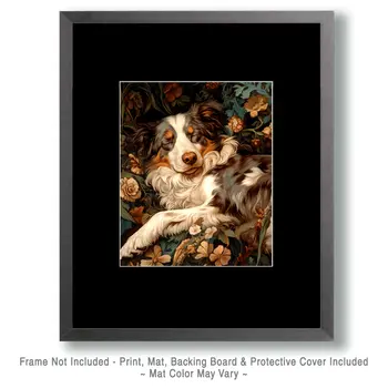 Sleepy Australian Shepherd - Pet Dog Still Life Wall Art Prints – 8″x10″ Artwork for 11″x14″ Frame